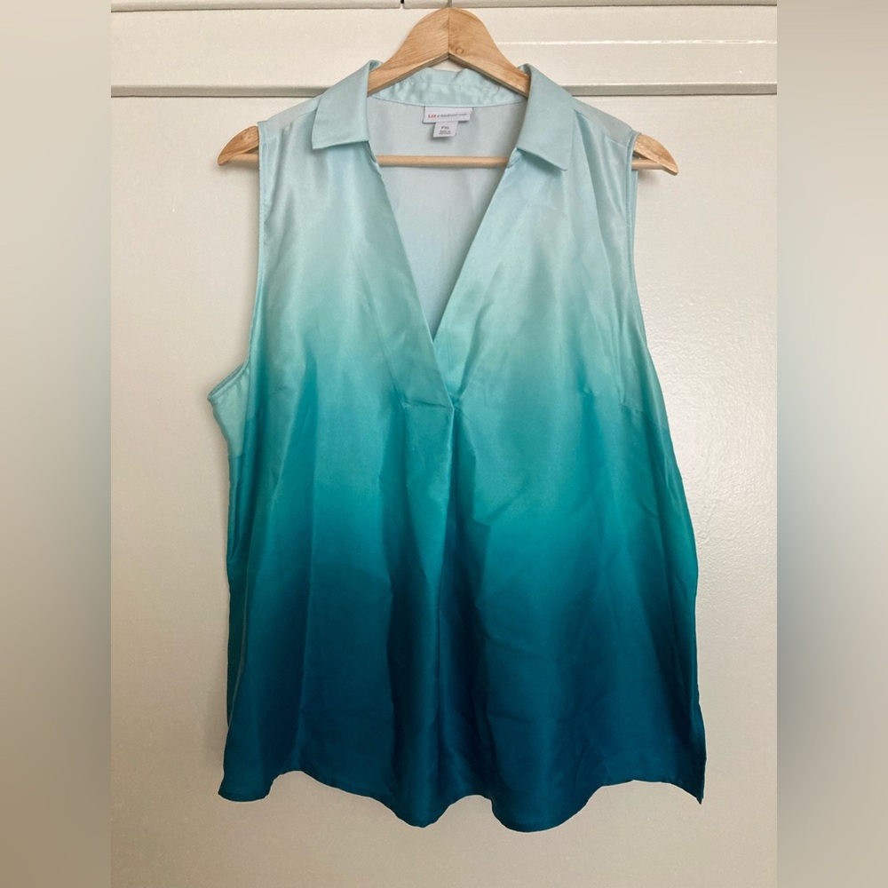 NWT Liz Claiborne ombré blue green collared tank top shirt petite extra large